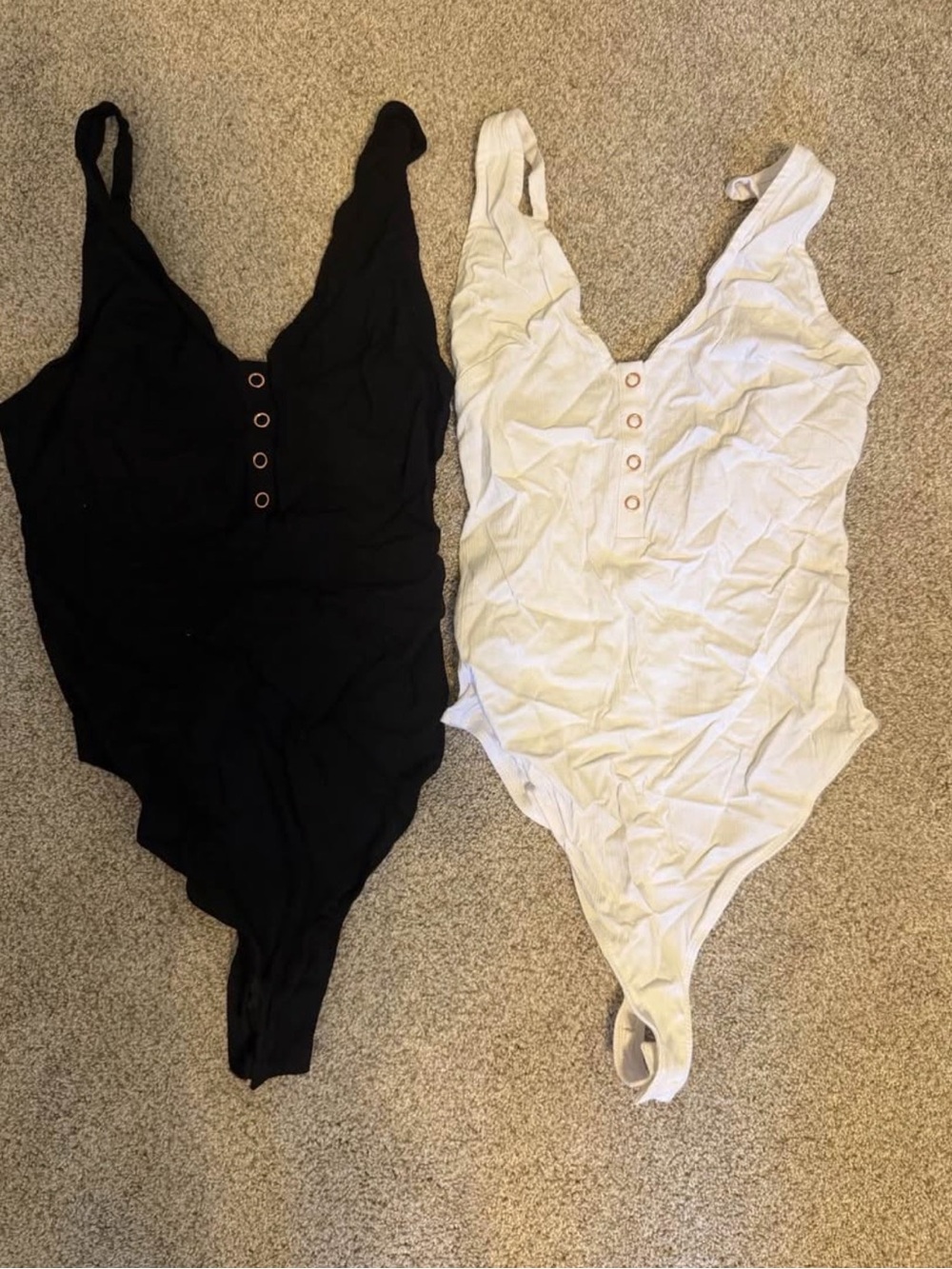 Free People Ribbed Button-Front Bodysuit Duo in Black & White